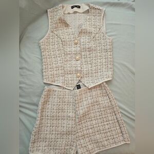 Shein Cream Tweed Vest and Shorts Set